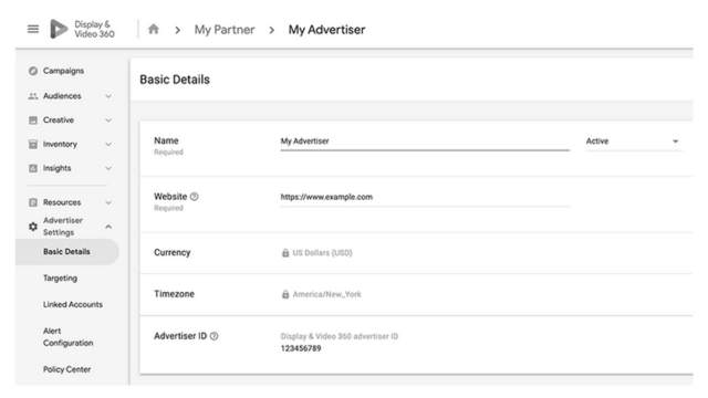 DV360 Advertiser Settings